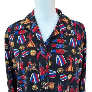 Vintage Ilyssa Maxx Military Toy Soldier Print Button Down Shirt Black Size 4